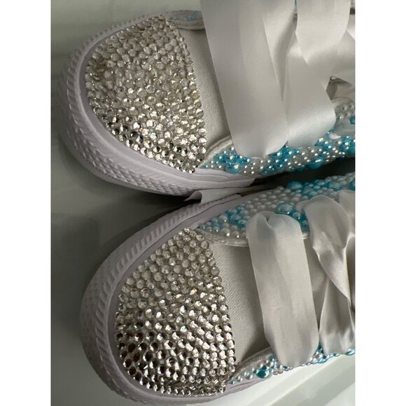 Converse Unisex Faux Pearl & Rhinestone Custom Sneakers Size M 6 / W 8 - Picture 10 of 11